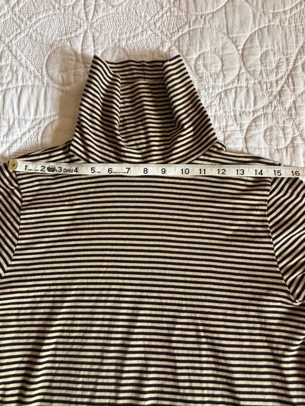 J. Crew Black and Cream Striped Lightweight Turtleneck, Size M